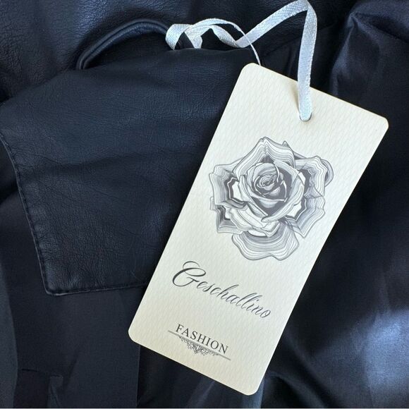 Geschallino Faux Leather Jacket Boho Short Biker Bomber Coat SZ L NEW - Picture 8 of 15